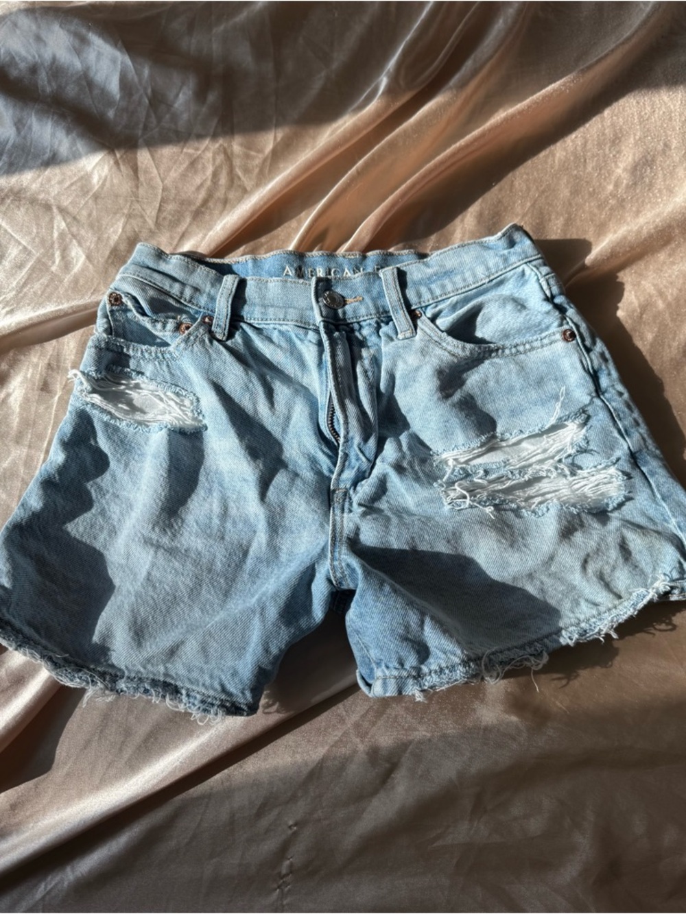 American Eagle Outfitters Light Blue Distressed Jean Shorts